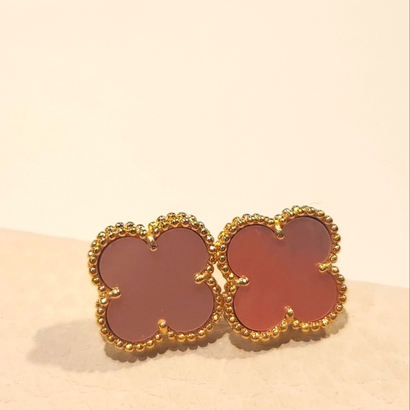 Luxury Women's Malachite Stud Earrings, Four-Leaf Clover,Silver plated. - Picture 3 of 10